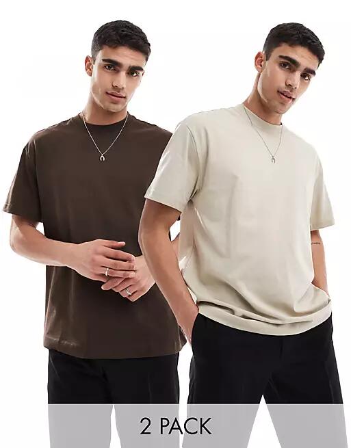 Weekday 2-pack oversized T-shirts in beige and brown-Neutral Cover