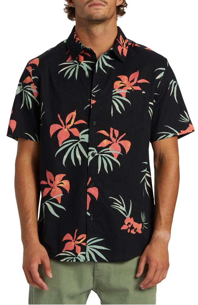 Quiksilver Apero Floral Short Sleeve Button-Up Shirt in Wild Fern- Black Cover