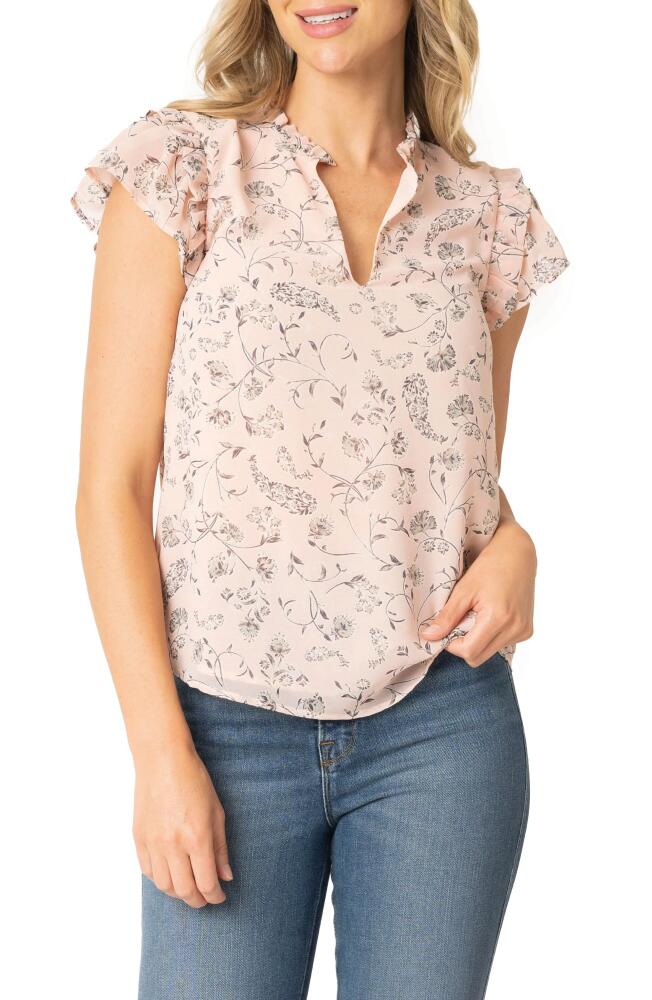 GIBSONLOOK Print Flutter Sleeve Top in Pale Pink Bouquet Cover