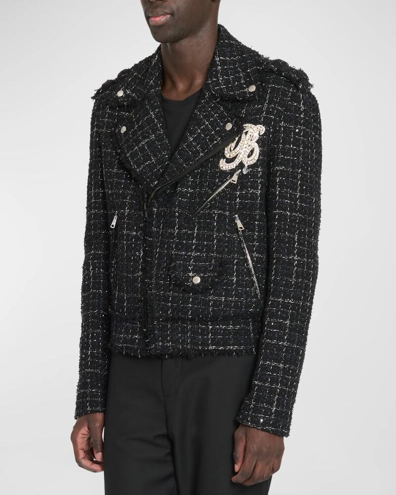 Balmain Men's Embroidered Tweed Biker Jacket Cover