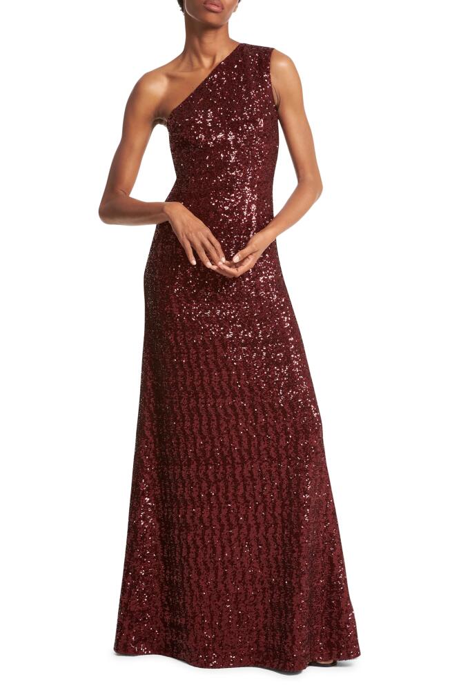 Michael Kors Collection Sequin One Shoulder A-Line Gown in Merlot Cover