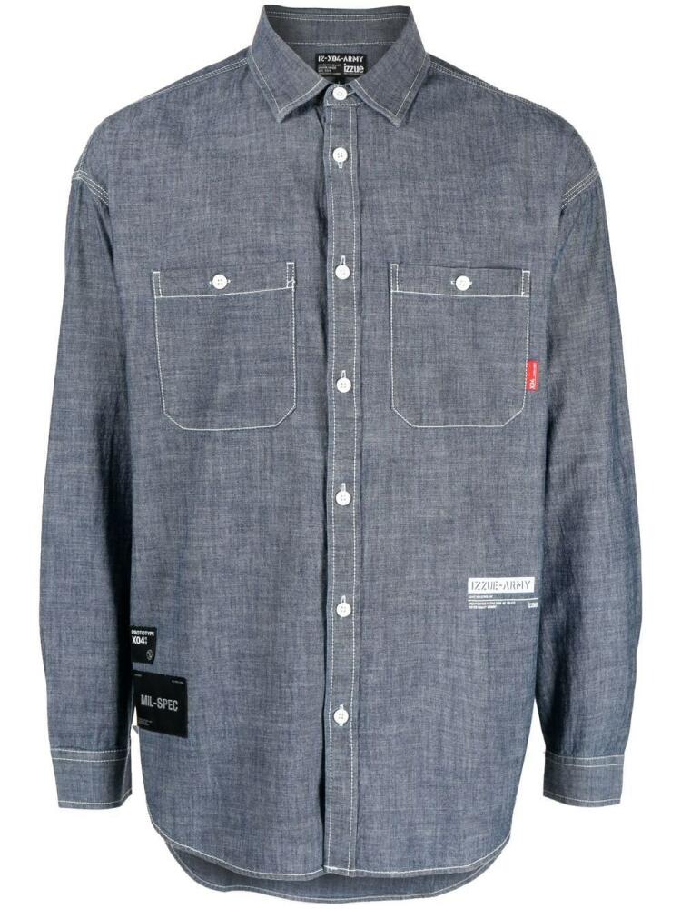 izzue logo-patch long-sleeved shirt - Blue Cover