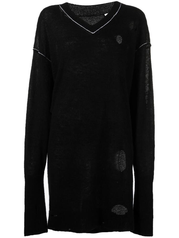 MM6 Maison Margiela distressed V-neck jumper - Black Cover