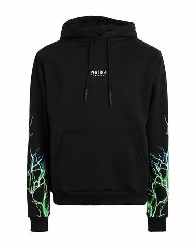 Phobia Archive Black Hoodie With Green And Lightblue Lightning Man Sweatshirt Black Cotton Cover