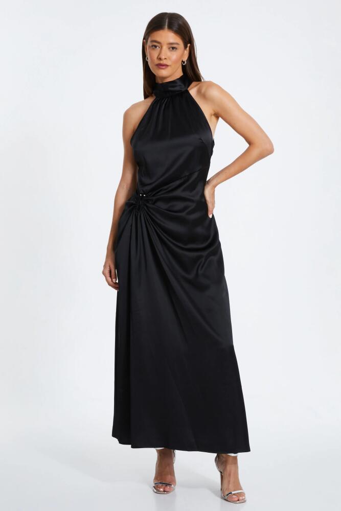 QUIZ Satin Halterneck Midi Dress in Black Cover