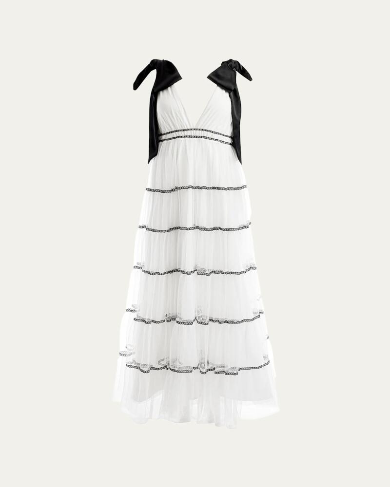 Alice + Olivia Jessalynn Bow Strap Tiered Maxi Gown Cover