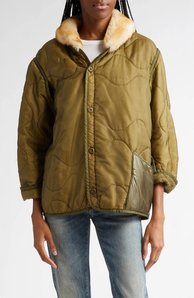 R13 Onion Quilted Liner Jacket with Faux Fur Collar in Olive Cover