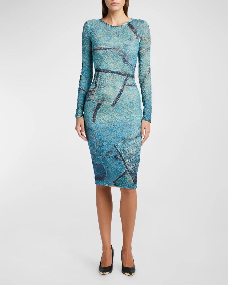 Versace Jeans Couture Long-Sleeve Lace Knit Midi Bodycon Dress Cover