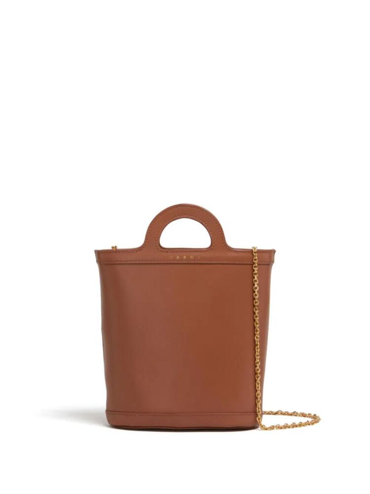 Marni logo-stamp leather bucket bag - Brown Cover