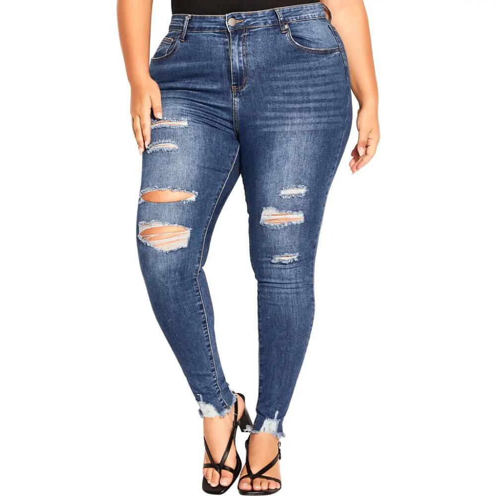 City Chic Asha Wild Rose Ripped High Waist Skinny Jeans in Indigo Cover