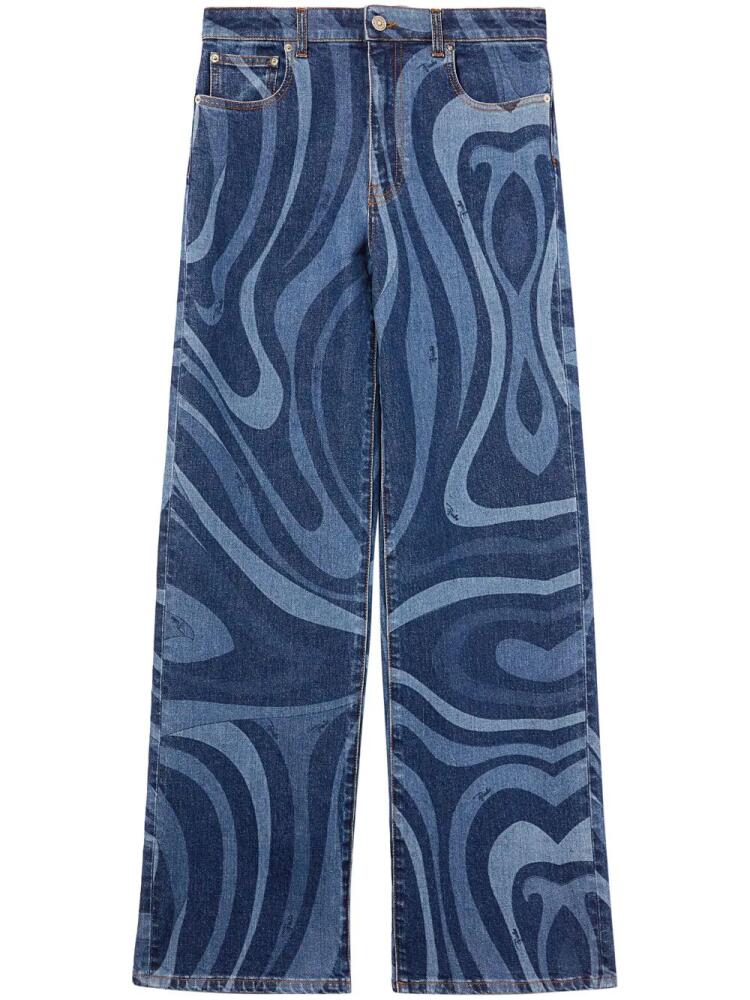 PUCCI abstract-print wide-leg jeans - Blue Cover