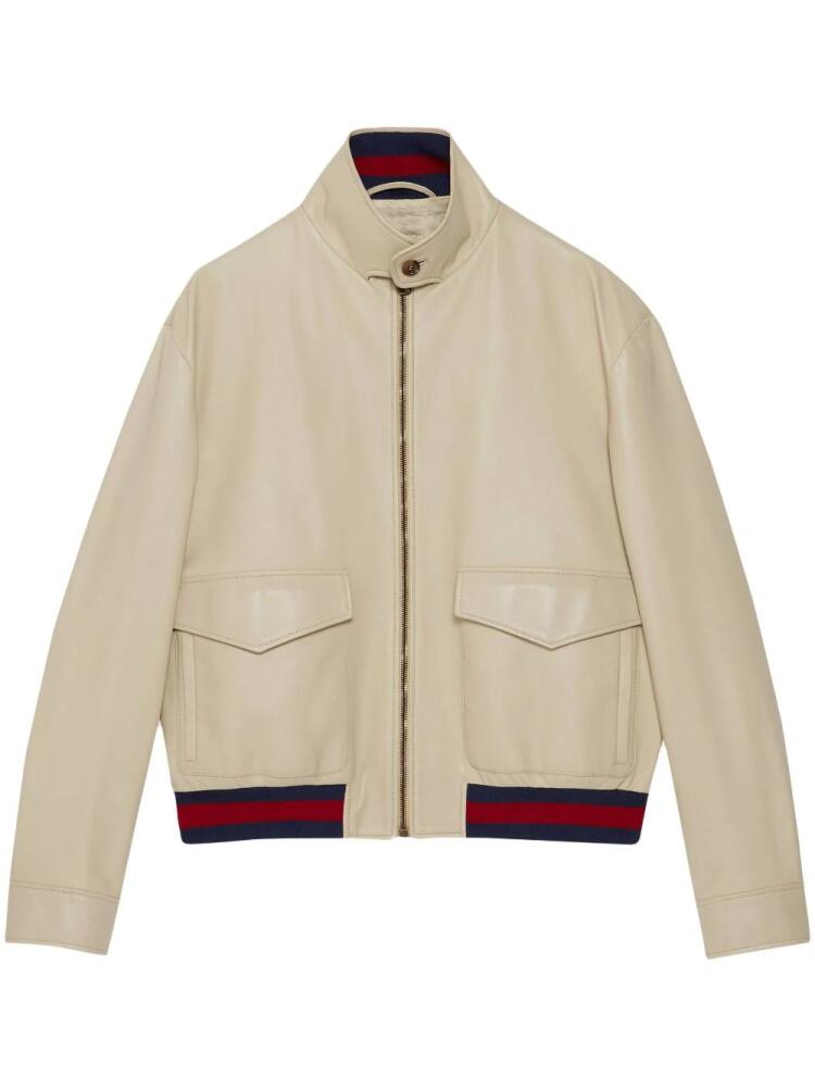 Gucci Web-collar leather jacket - Neutrals Cover