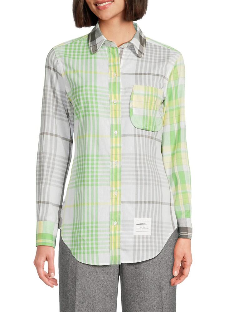 Thom Browne Women's Plaid Cotton Shirt - Grey Cover