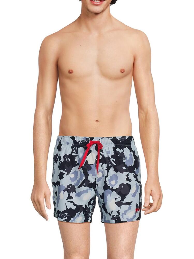 HUGO Men's Memo Floral Swim Shorts - Open Blue Cover