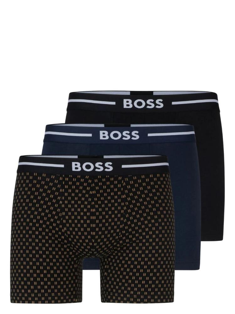 BOSS logo-waistband long briefs (set of three) - Blue Cover