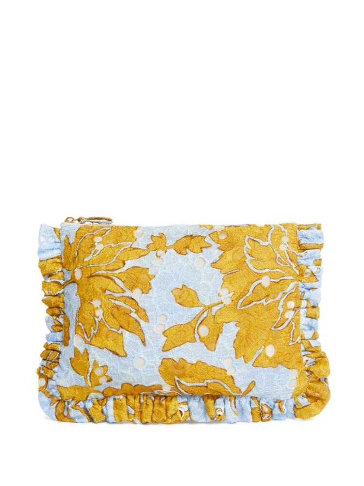 La DoubleJ ruffled guipure lace clutch - Yellow Cover