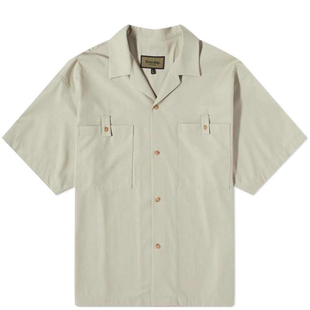 Uniform Bridge Men's Two Pocket Open Collar Short Sleeve Shirt in Beige Cover