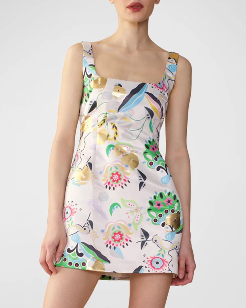 Cynthia Rowley Square-Neck Floral-Print Satin Mini Dress Cover