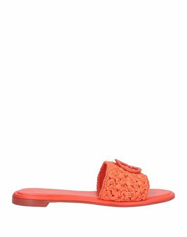 Giorgio Armani Woman Sandals Tomato red Textile fibers, Leather Cover