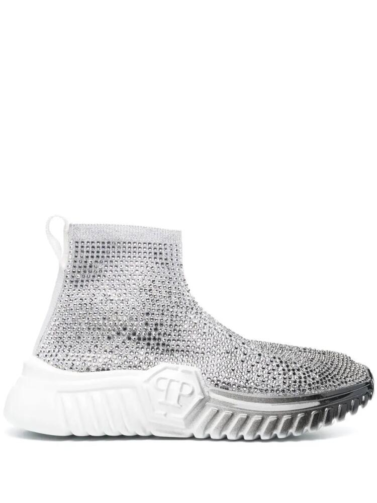 Philipp Plein Strass Runner crystal-embellished sock sneakers - White Cover