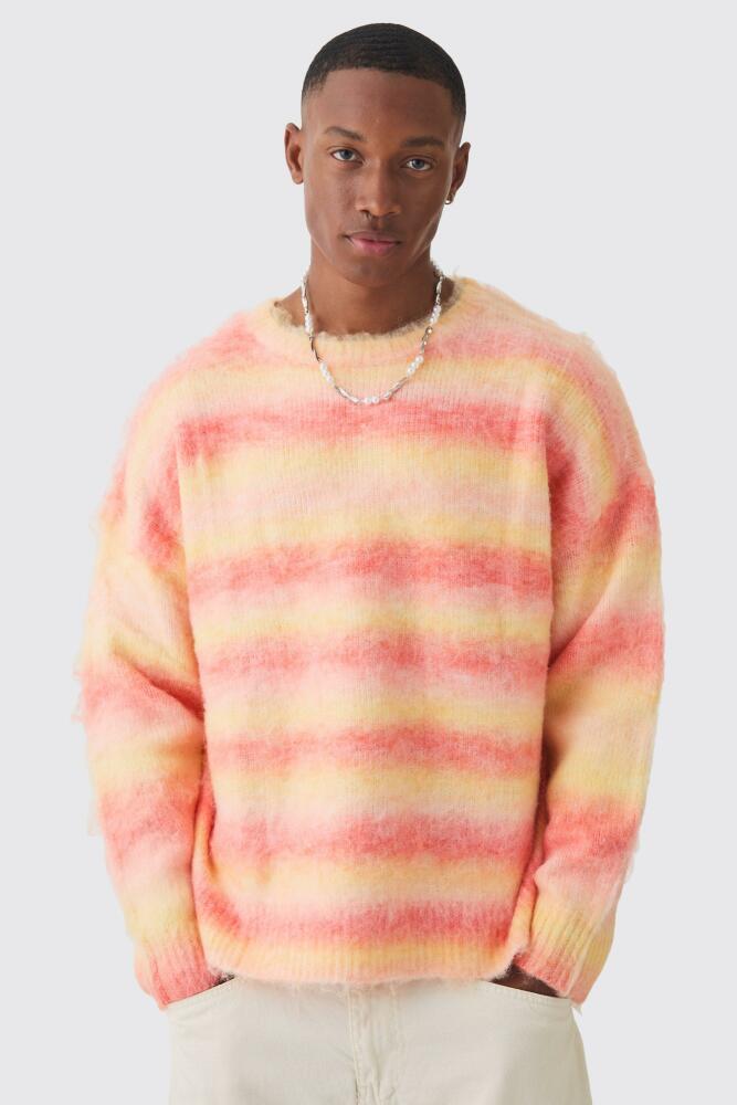 boohoo Mens Oversized Boxy Brushed Stripe Knitted Sweater - Orange Cover