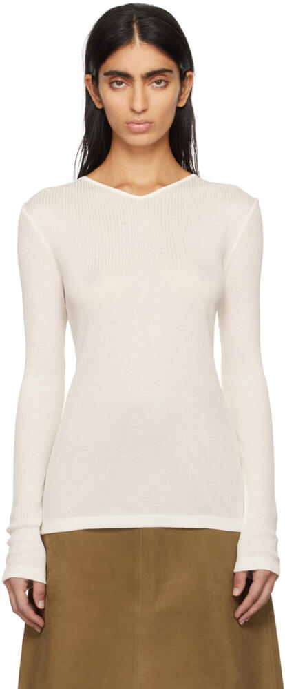 Ferragamo Off-White V-Neck Long Sleeve T-Shirt Cover