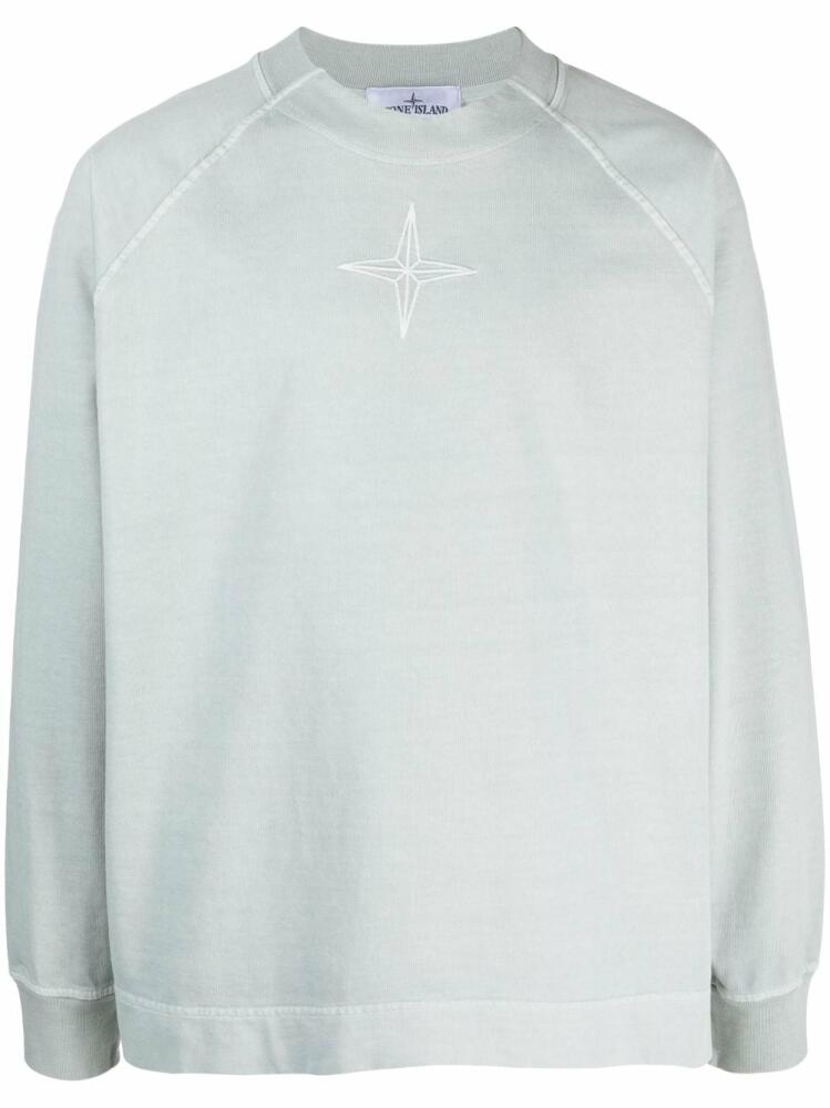 Stone Island logo-embroidered cotton sweatshirt - Blue Cover