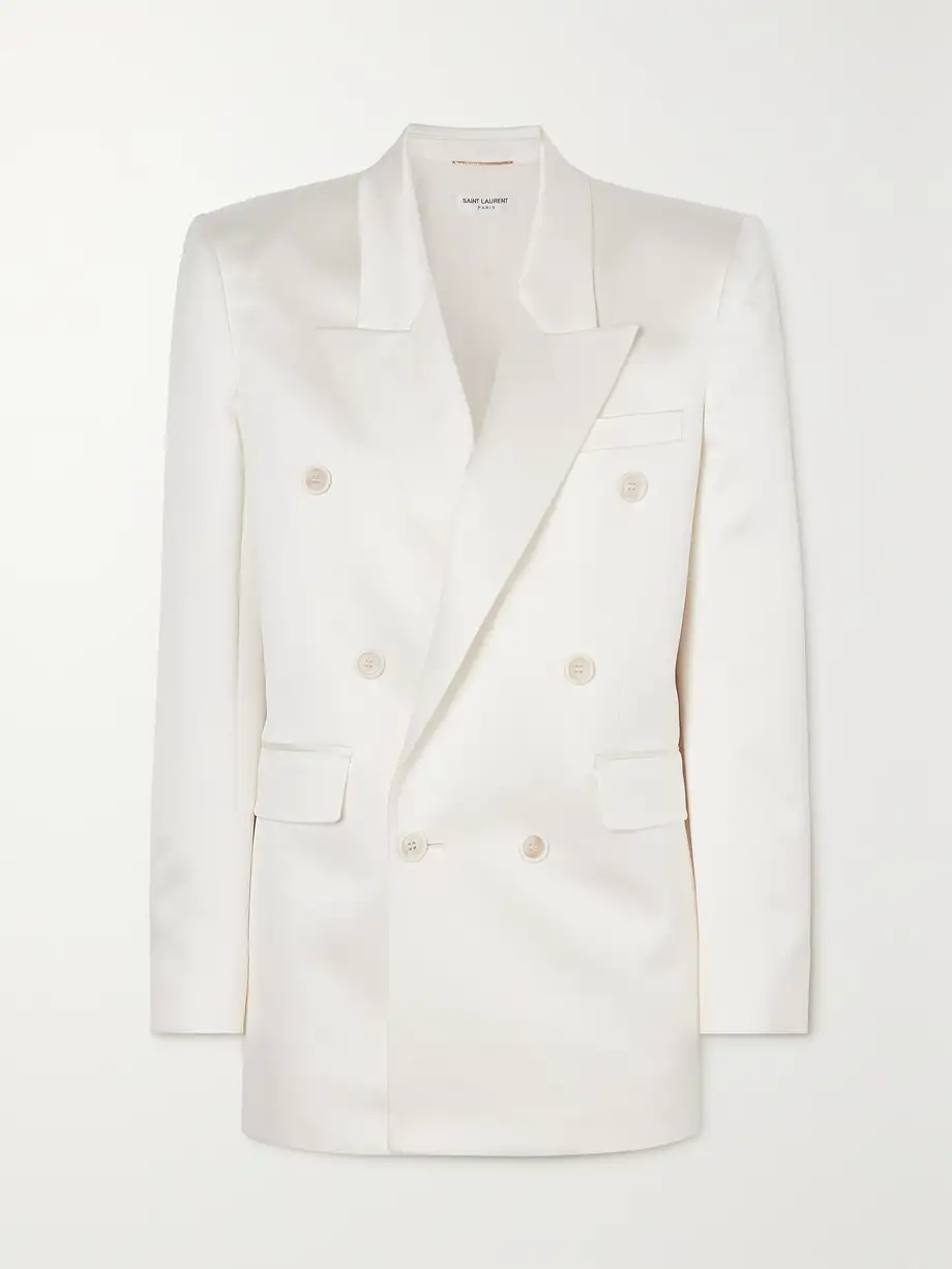 SAINT LAURENT - Double-breasted Silk-satin Blazer - White Cover