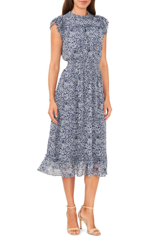 halogen(r) Paisley Ruffle Smocked Waist Midi Dress in Shadow Blue Cover