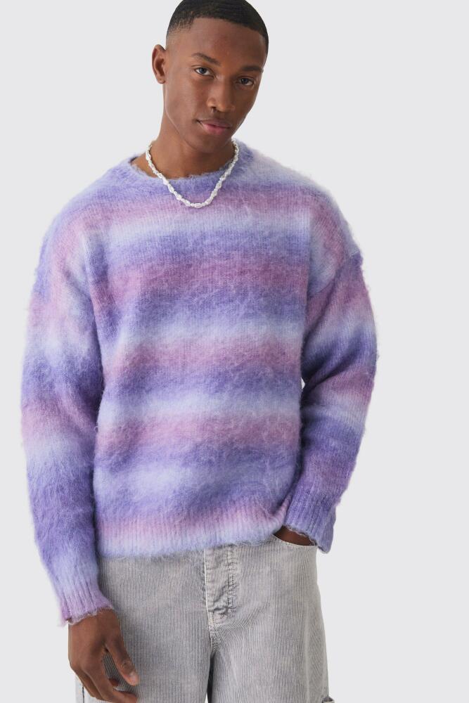 boohoo Mens Oversized Boxy Brushed Stripe Knitted Sweater - Purple Cover