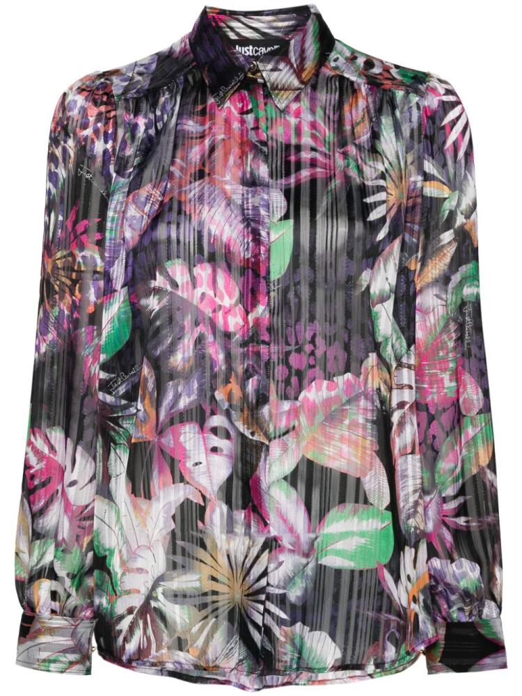 Just Cavalli foliage-print metallic shirt - Purple Cover