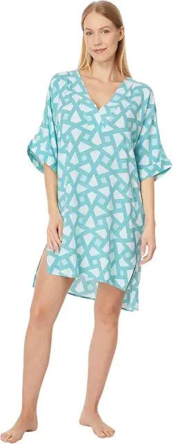 N by Natori Soho Geo- Challis 36 Sleepshirt (Turquoise) Women's Pajama Cover