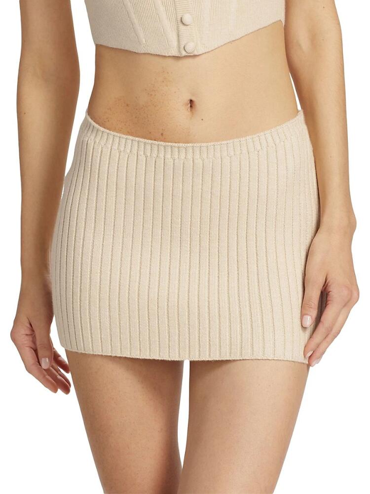 Guizio Women's Ribbed Knit Micro Mini Skirt - Cream Cover