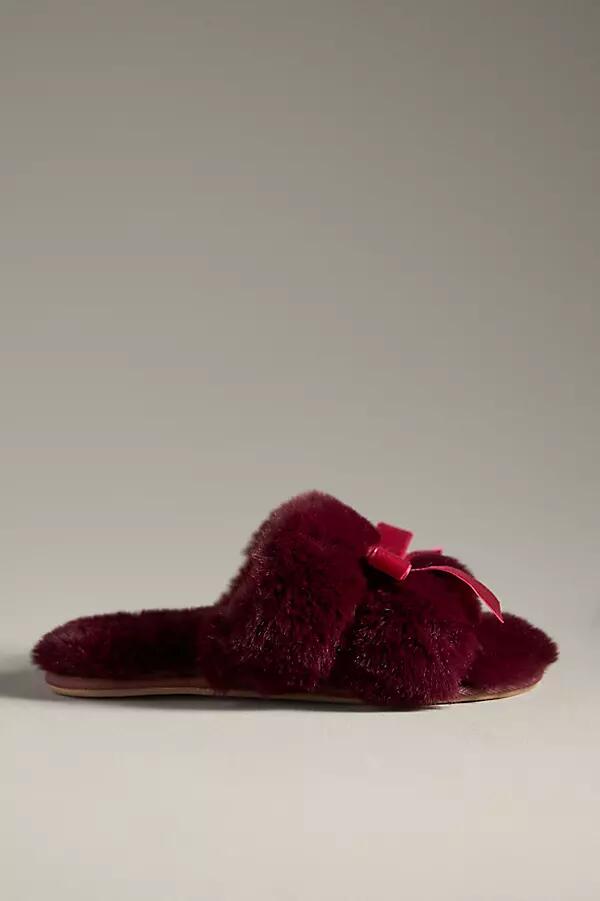 Maeve Faux-Fur Open-Toe Bow Slippers Cover