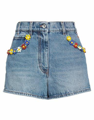 Msgm Woman Denim shorts Blue Cotton, Glass Cover