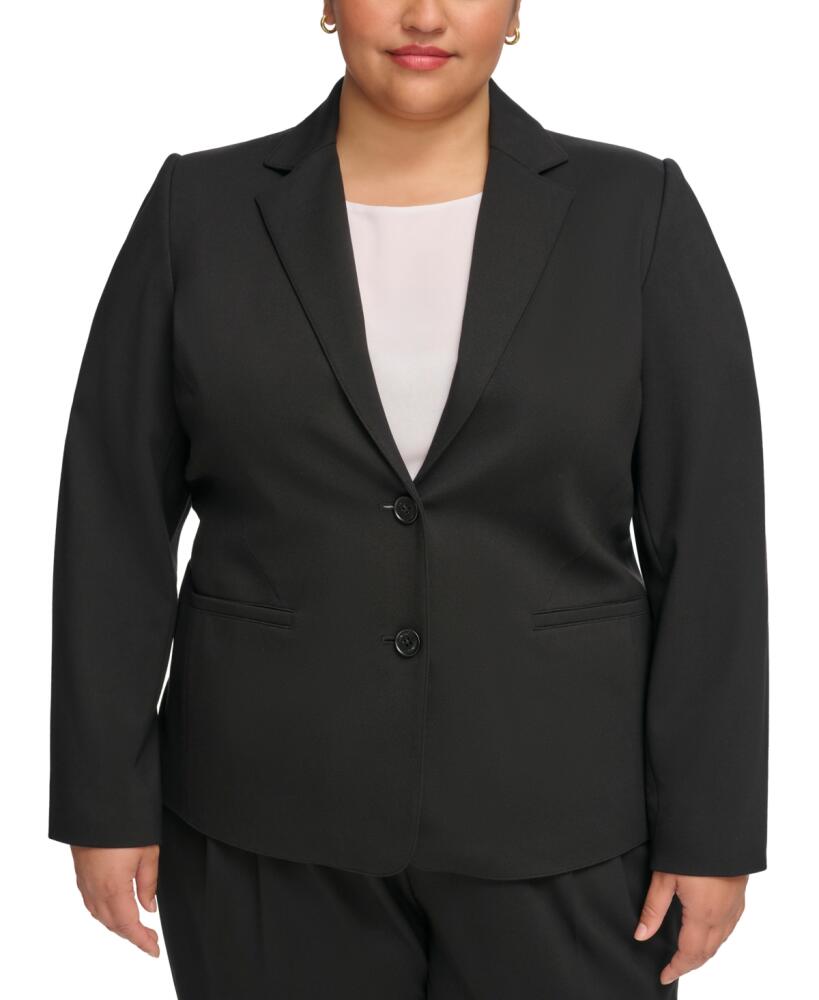 Calvin Klein Plus Size Notched-Collar Two-Button Jacket - Black Cover