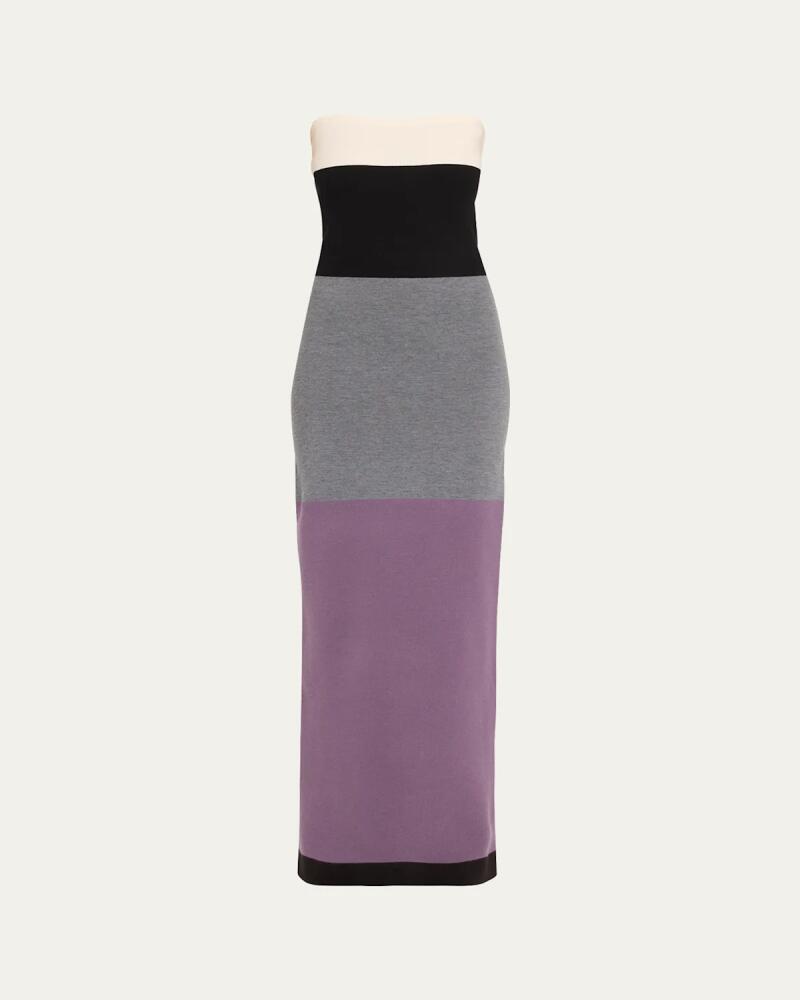 ZANKOV Zorina Colorblock Strapless Wool Maxi Dress Cover