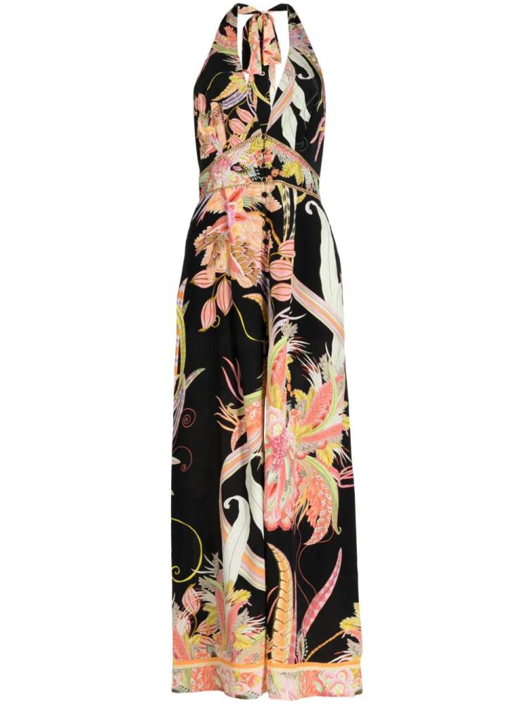 Camilla floral-print halterneck jumpsuit - Black Cover