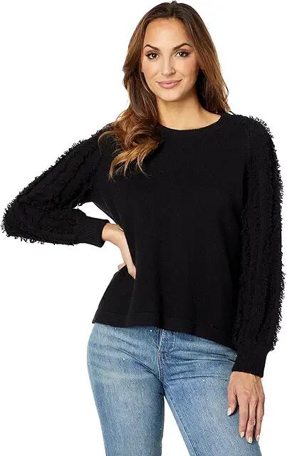 1.STATE Crew Neck Fringe Sleeve Sweater (Rich Black) Women's Sweater Cover