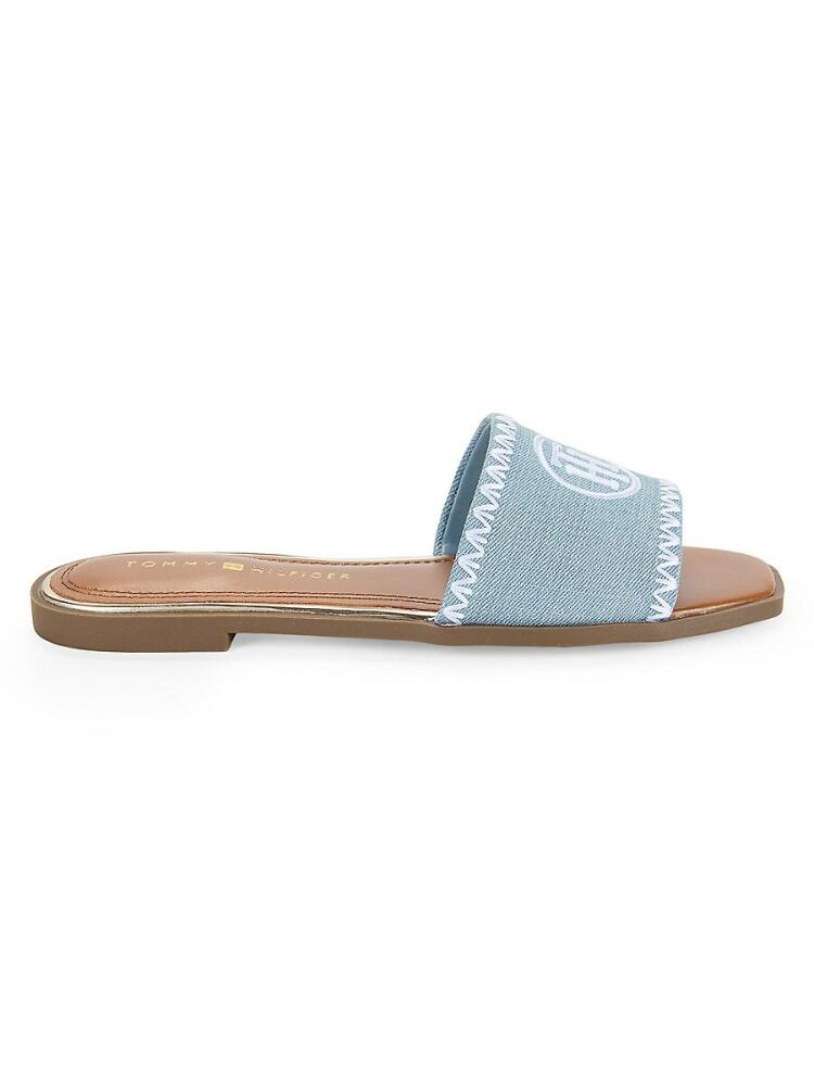 Tommy Hilfiger Women's Pezley Textured Logo Flat Sandals - Light Blue Cover