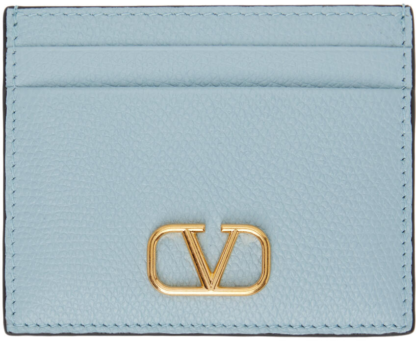 Valentino Garavani Blue VLogo Signature Grainy Calfskin Card Holder Cover