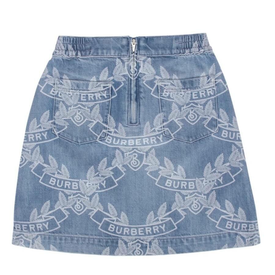 Burberry Girls Maxine Crest Print Denim Skirt Cover