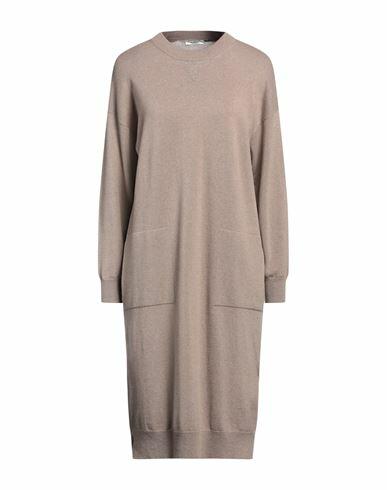 Peserico Woman Midi dress Light brown Virgin Wool, Silk, Cashmere, Metallic fiber Cover