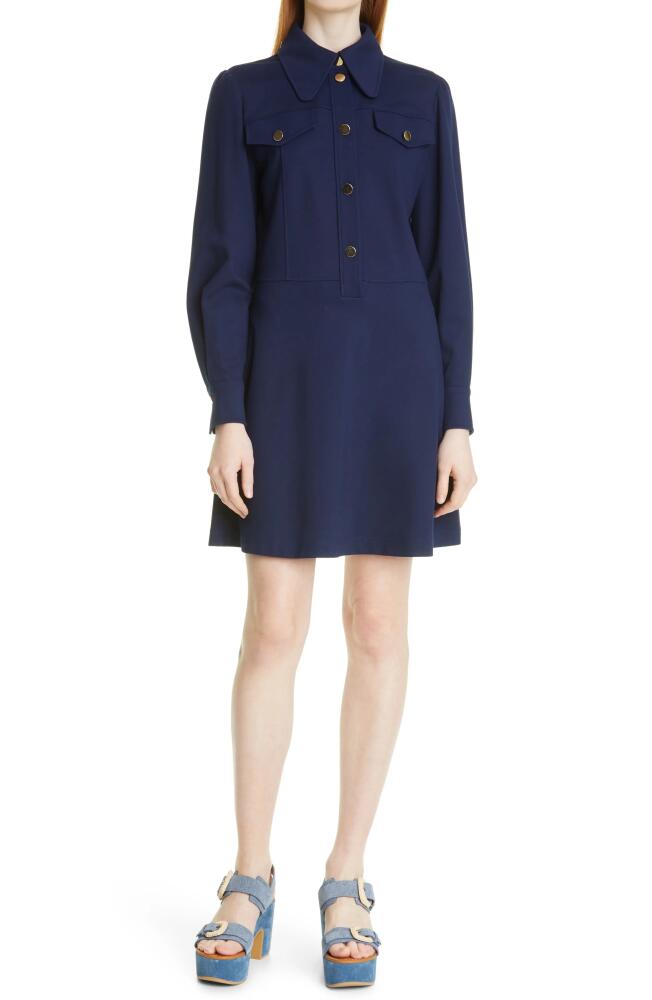 See by Chloé Long Sleeve Shirtdress in Blue Lagoon Cover