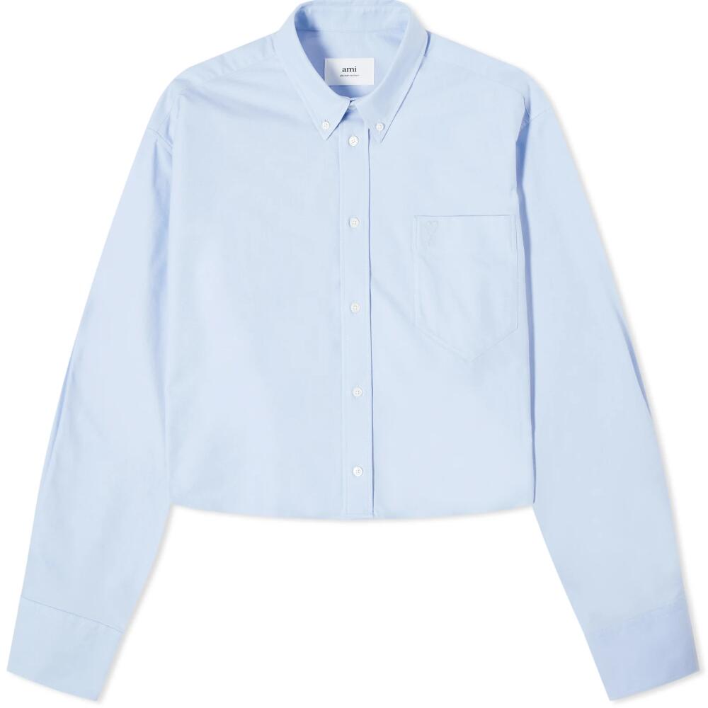 AMI Paris Women's Tonal ADC Cropped Oversized Shirt in Cashmere Blue Cover