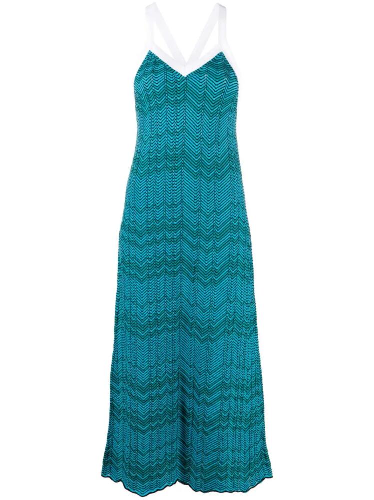 Wales Bonner Palm chevron-knit midi dress - Blue Cover