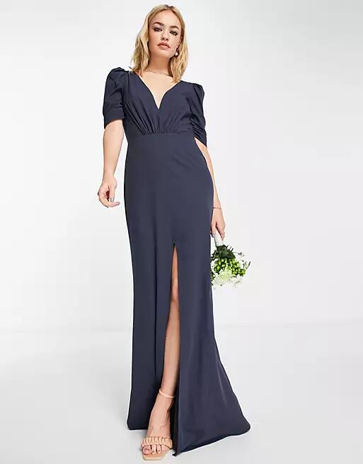 Maya Bridesmaid open back v neck maxi dress in navy-Blue Cover