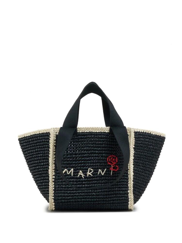 Marni logo-embroidered woven tote bag - Blue Cover