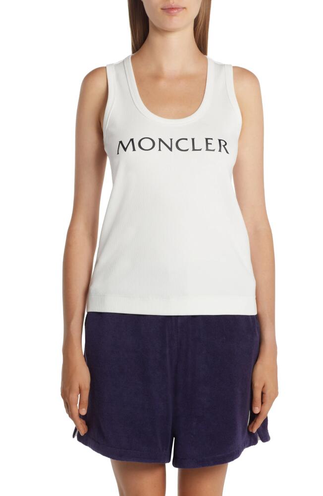 Moncler Logo Cotton Rib Tank Top in White Cover