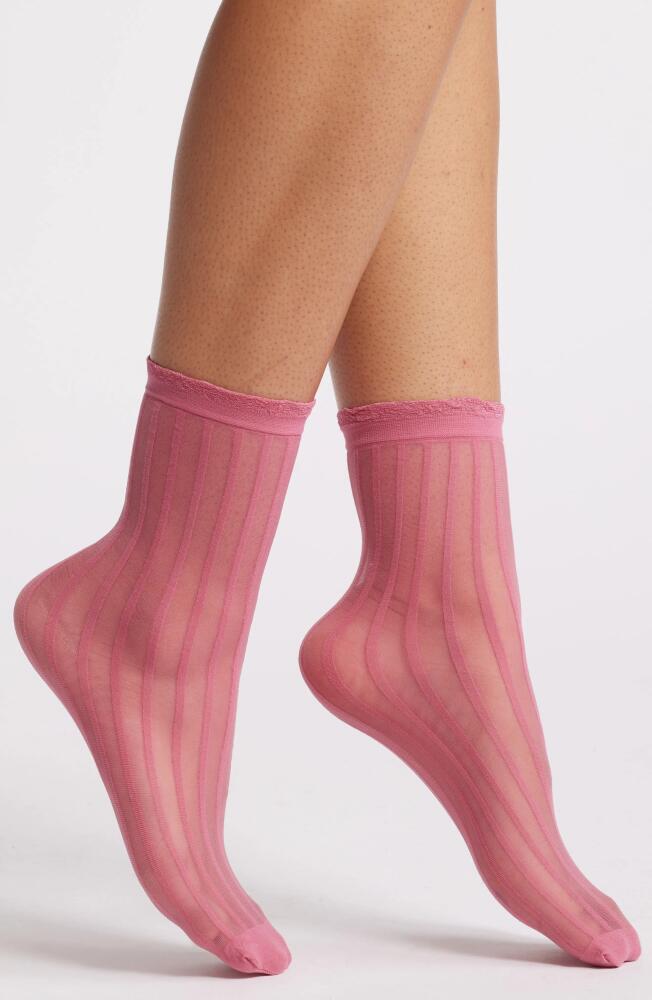 Nordstrom Sheer Stripe Ankle Socks in Pink Mauve Cover